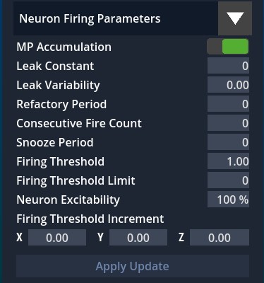 FEAGI neuron firing parameters panel