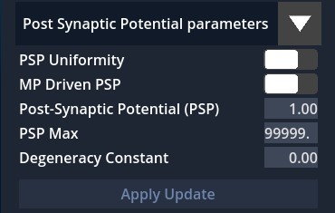 FEAGI post-synaptic potential parameters panel